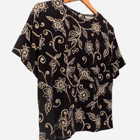 Lovely Vintage 90s Black Floral Blouse - Picture 2 of 4